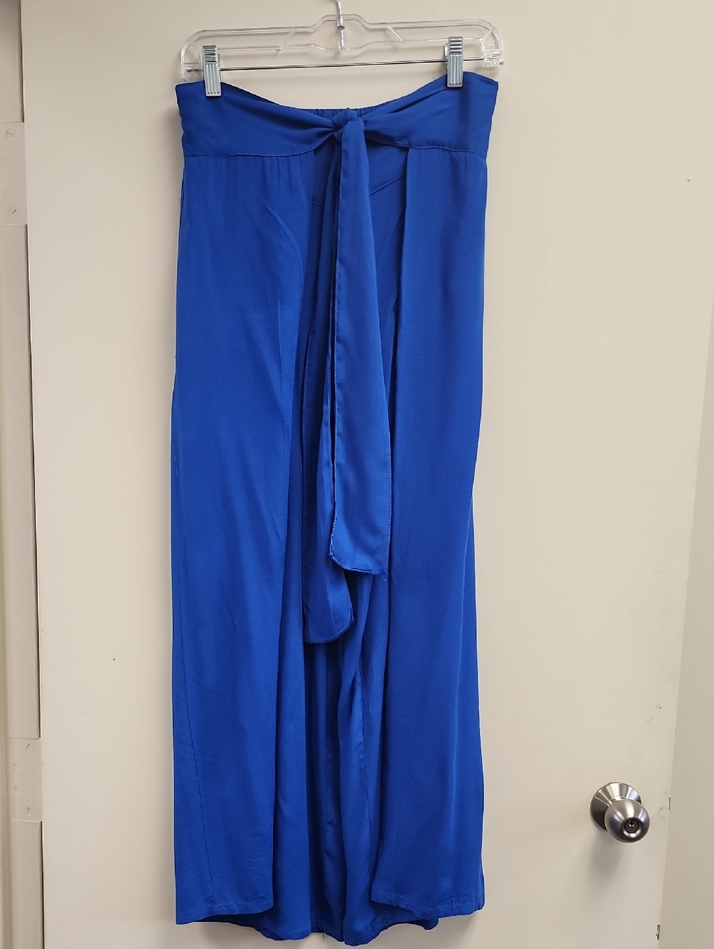 Royal Blue Wide Leg Wrap Pants Front Tie Rayon Palazzo Pants One Size